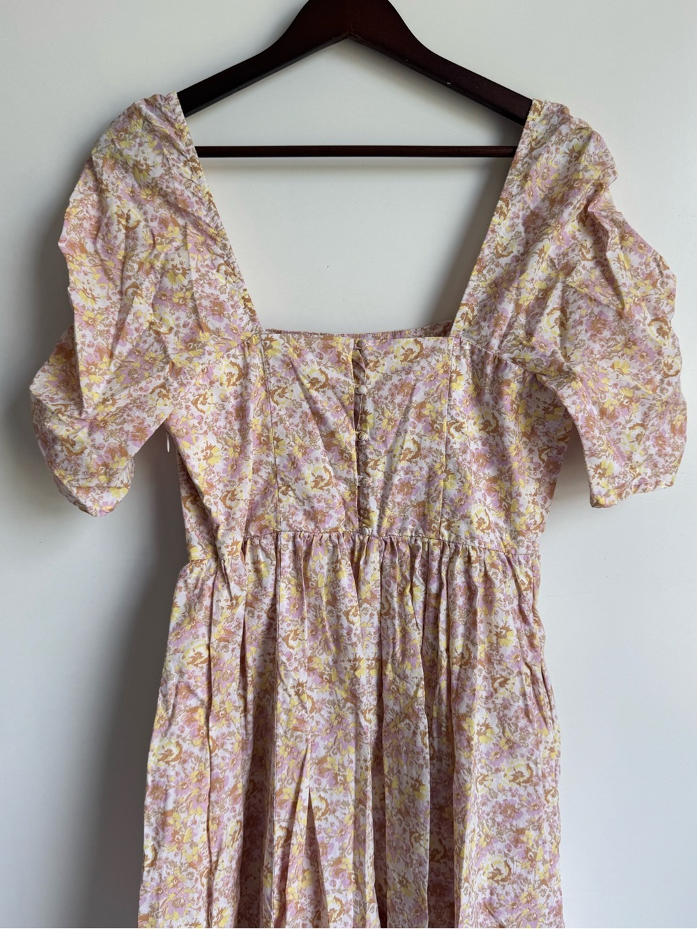 Free People She's A Dream Cream Floral Print Puff Sleeve Midi Dress 6 milkmaid - Picture 7 of 13
